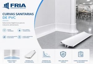 Curva sanitaria de PVC instalada en cámaras frigoríficas e industria alimentaria FRIA México.