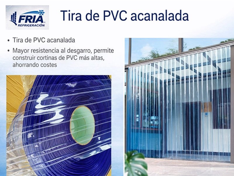 Tira de PVC acanalada para cortinas industriales en México, control térmico y separación de áreas