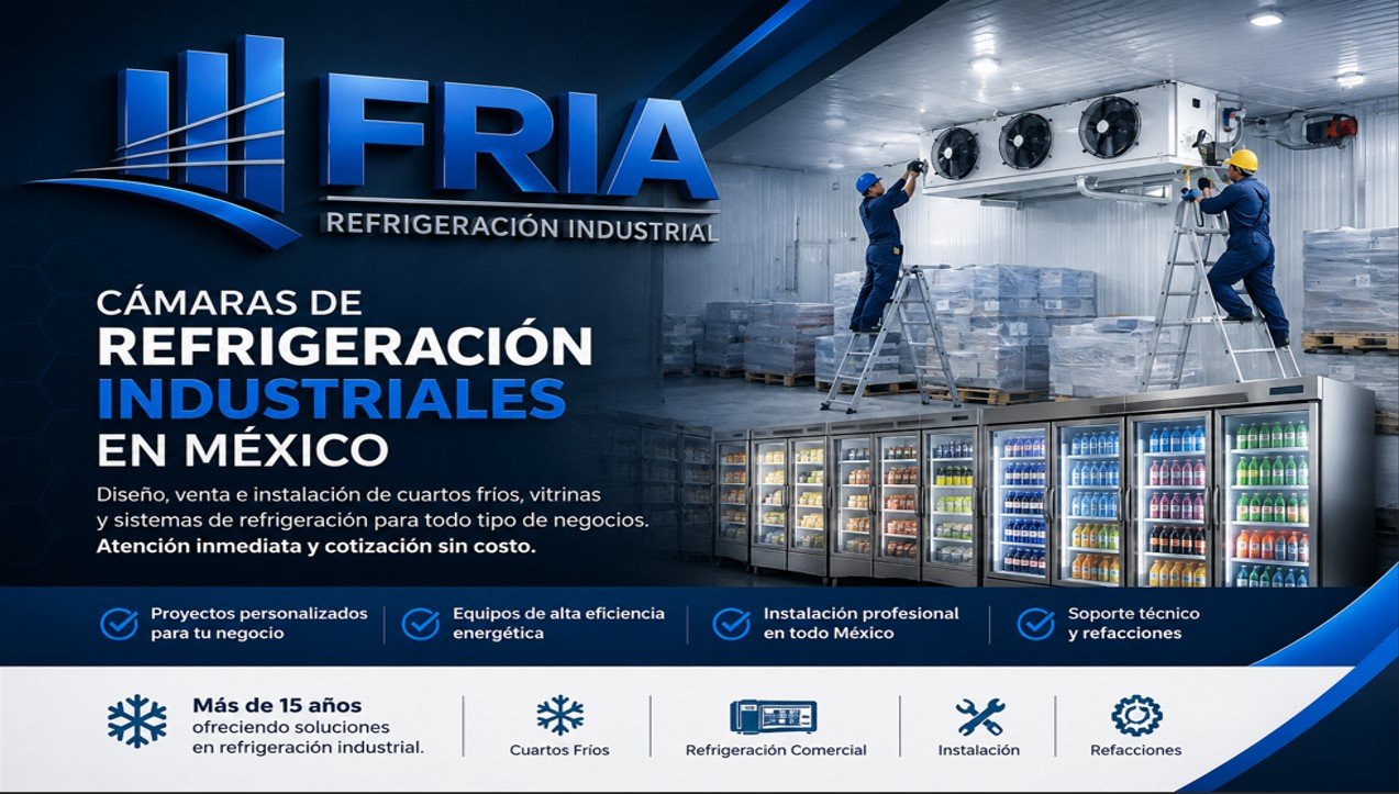 Banner de Fría Refrigeración mostrando soluciones de refrigeración industrial en México para cámaras frigoríficas y proyectos industriales