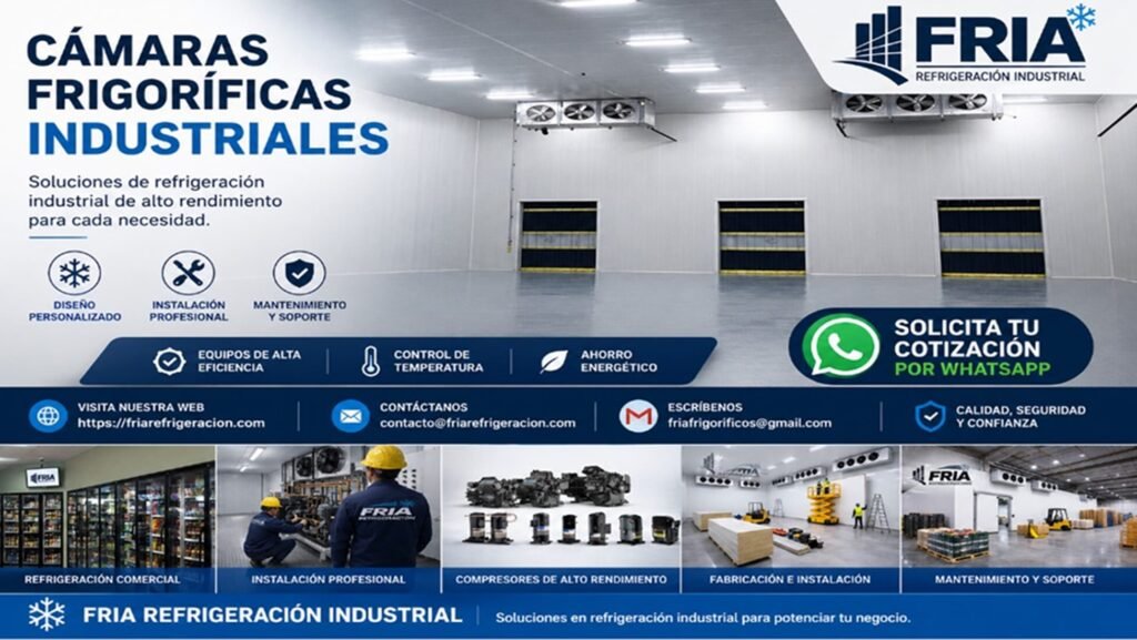Cámaras de refrigeración industrial en México para almacenamiento y conservación de productos con instalación profesional de FRIA Refrigeración.