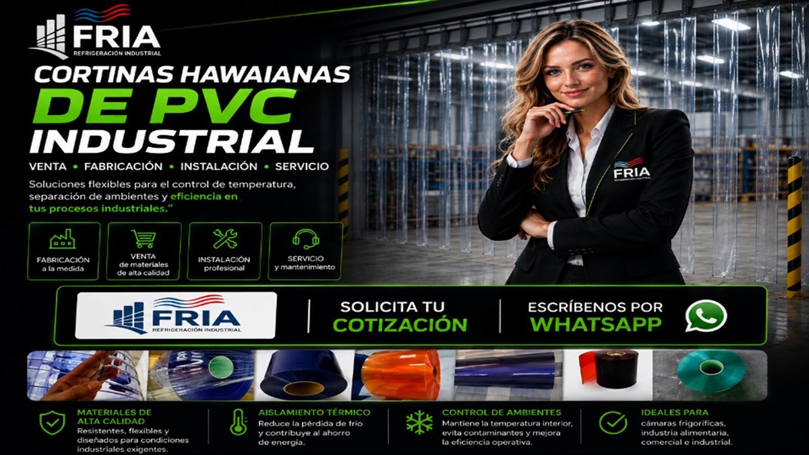 Cortinas Hawaianas de PVC Industrial, fabricación, venta e instalación FRIA