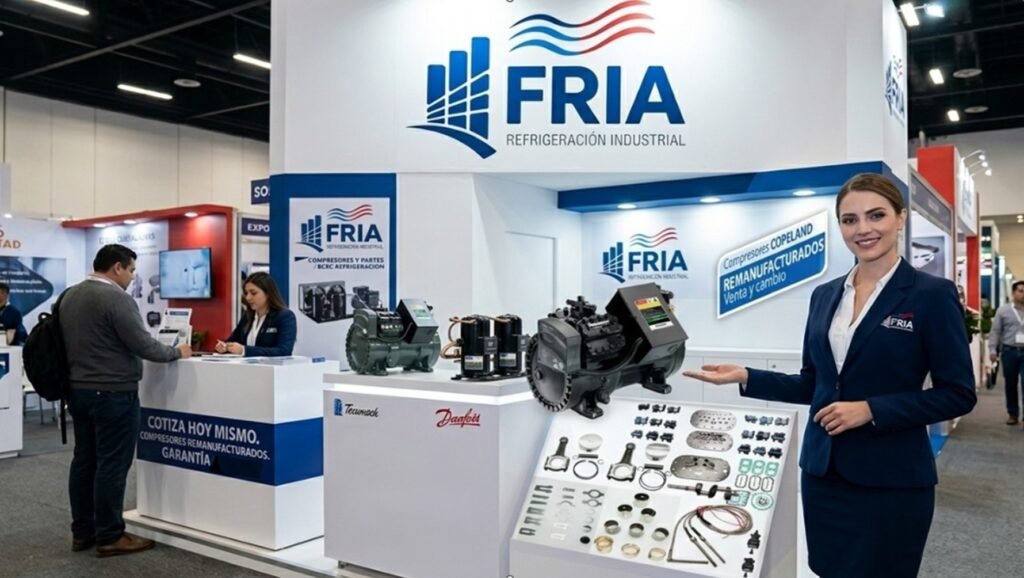 FRIA Refrigeración Industrial | Compresores y Refacciones en Expo ANTAD Guadalajara Stand de FRIA Refrigeración Industrial en Expo ANTAD Guadalajara con compresores de refrigeración, refacciones y atención profesional
