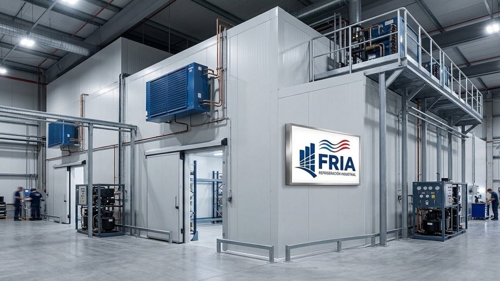 Cámaras frigoríficas industriales modulares con paneles aislantes, puertas herméticas y racks de compresión.