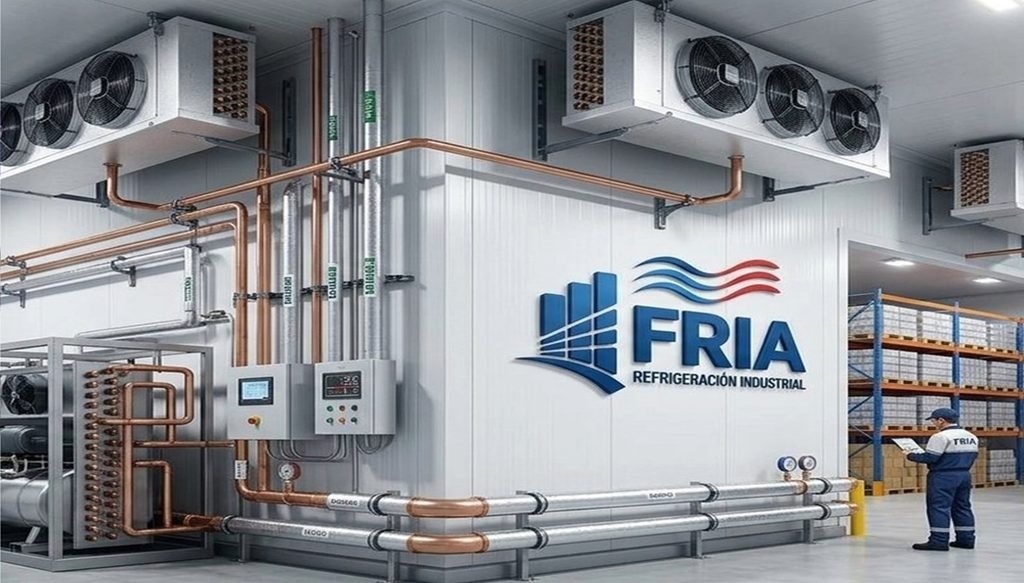 Instalación de evaporadores y tuberías en frigoríficos industriales con sistemas de automatización.