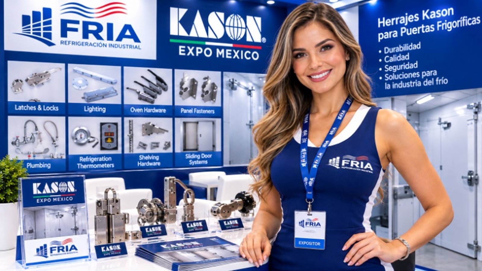 Herrajes Kason para puertas frigoríficas en exposición de FRIA Refrigeración