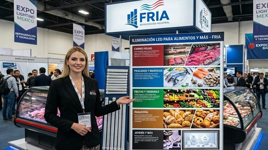 Iluminación LED para alimentos | FRIA Refrigeración Stand de FRIA Refrigeración con iluminación LED para exhibición de alimentos en expo
